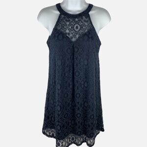 Monteau Navy Blue High Neck Lace Tank Dress